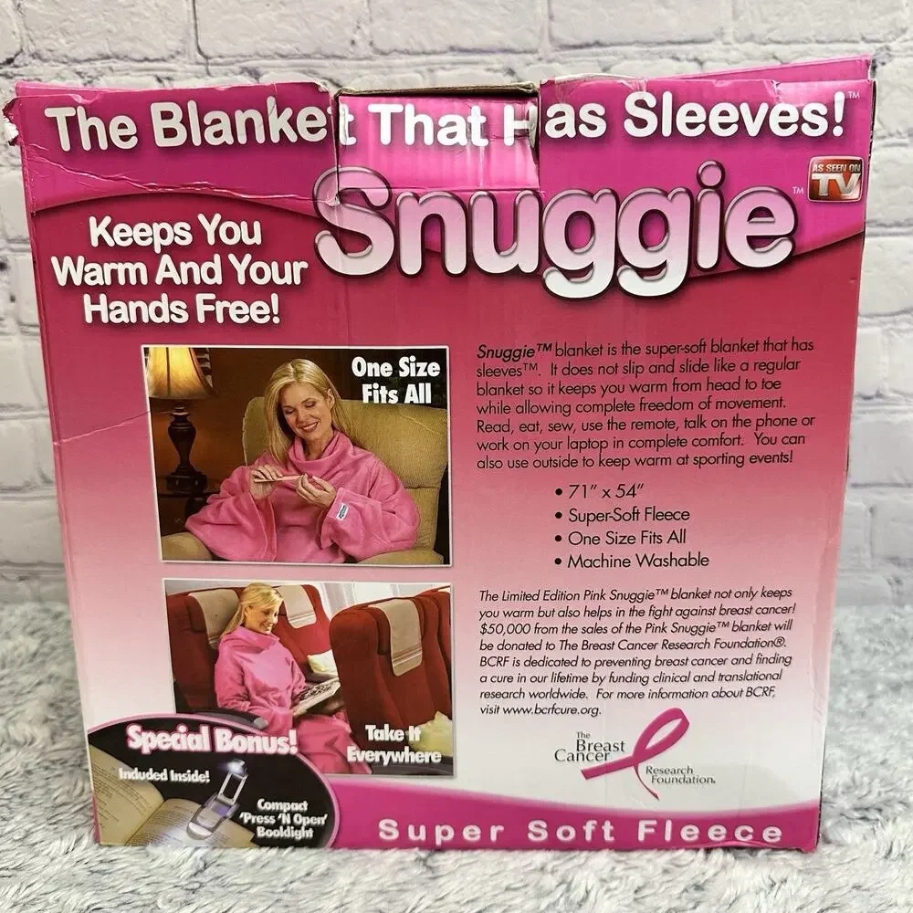 Vintage Snuggie Sleeves Pink Breast Cancer Society No Reading Light Open Box